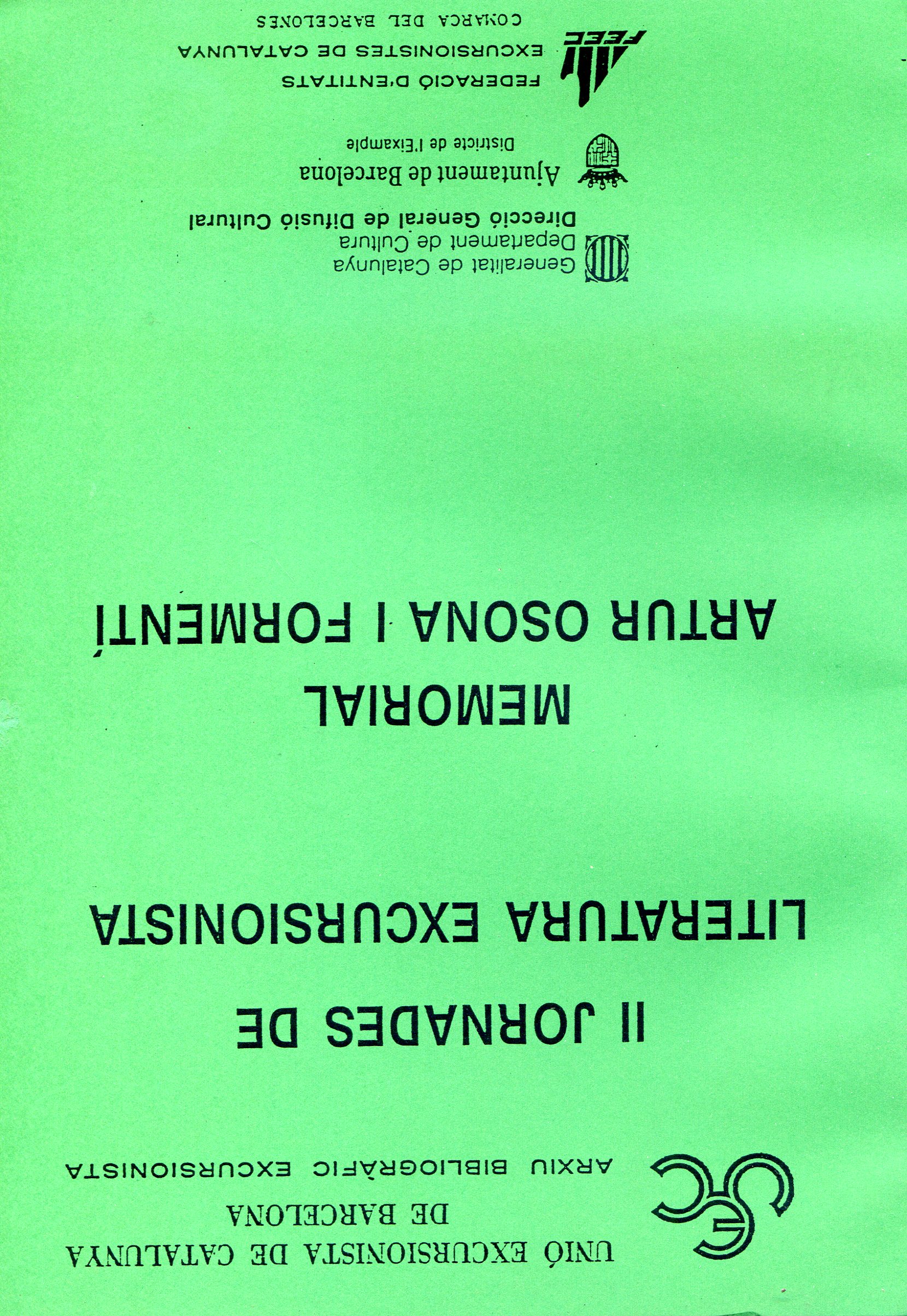 II Jornades de Literatura Excursionista : Memorial Artur Osona i Formentí - Portada